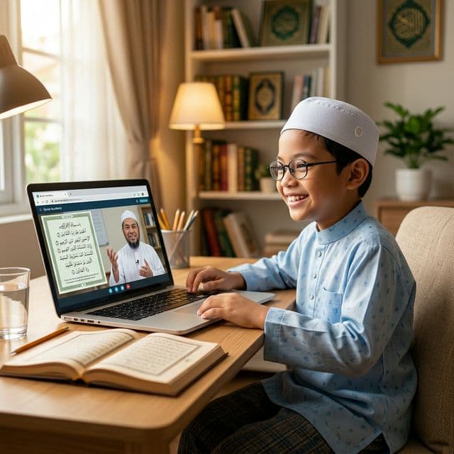 Pelajar sedang belajar Iqra secara online